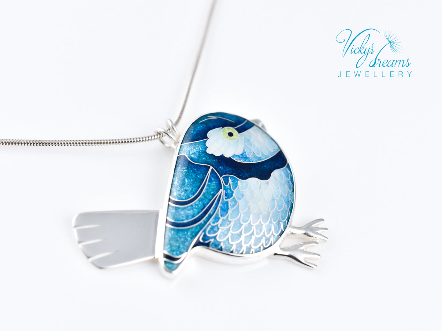 Vibrant blue birdie Cloisonné enamel pendant
