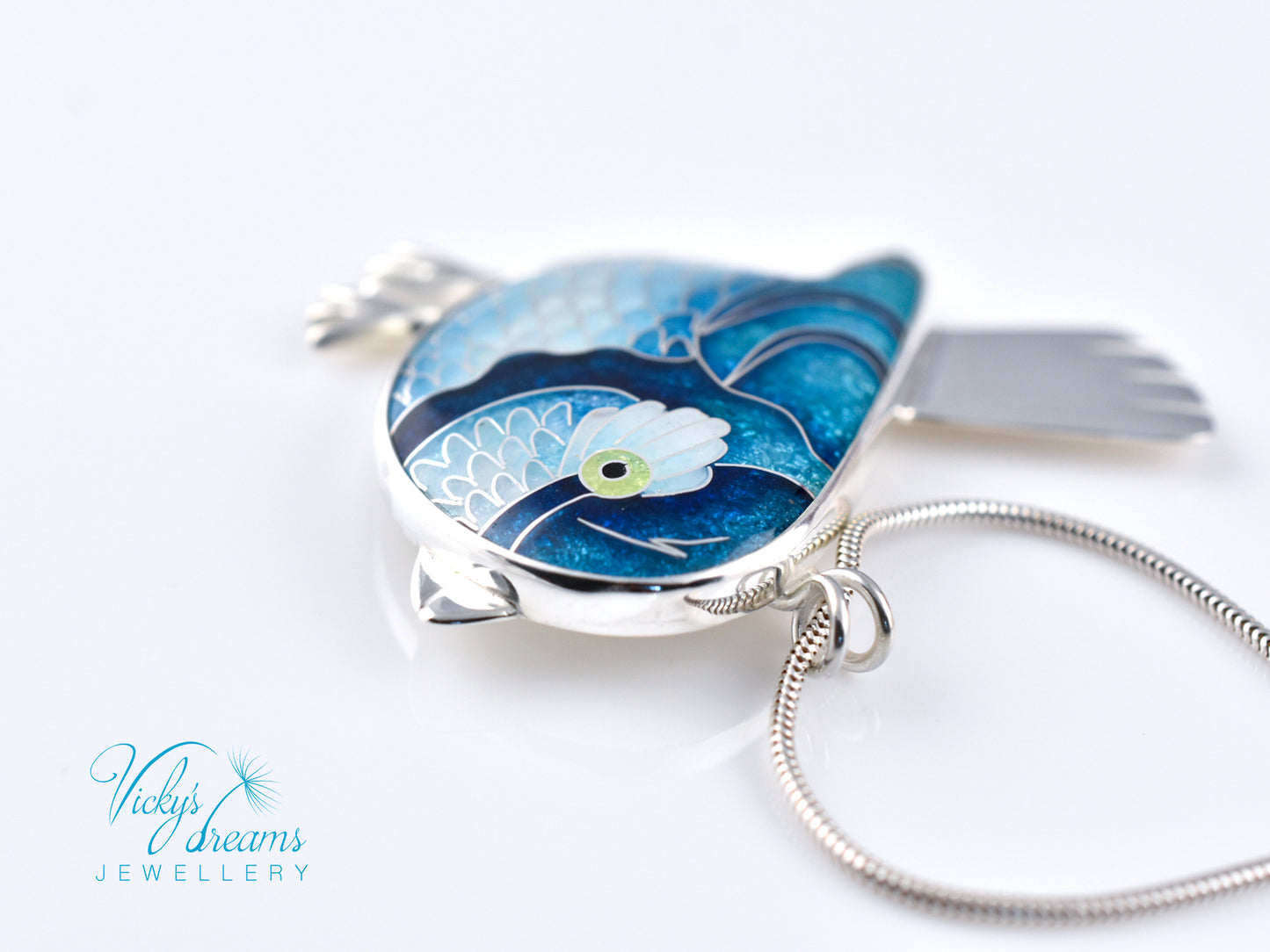 Vibrant blue birdie Cloisonné enamel pendant