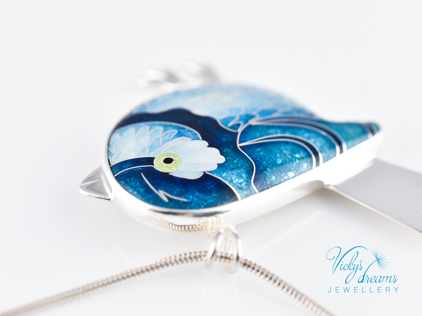 Vibrant blue birdie Cloisonné enamel pendant