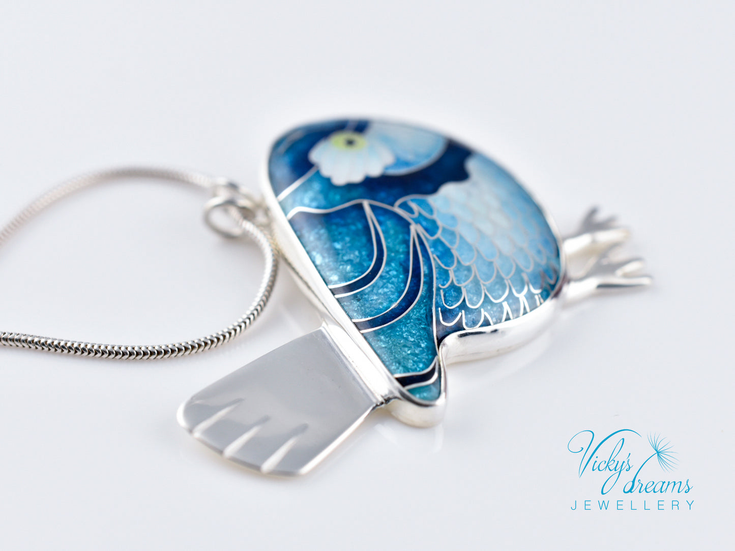 Vibrant blue birdie Cloisonné enamel pendant