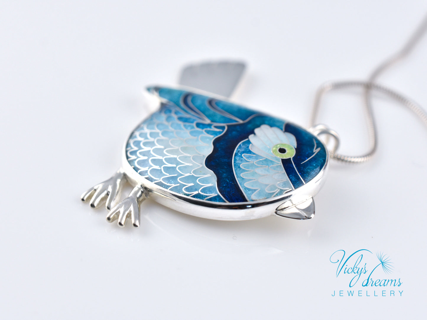 Vibrant blue birdie Cloisonné enamel pendant