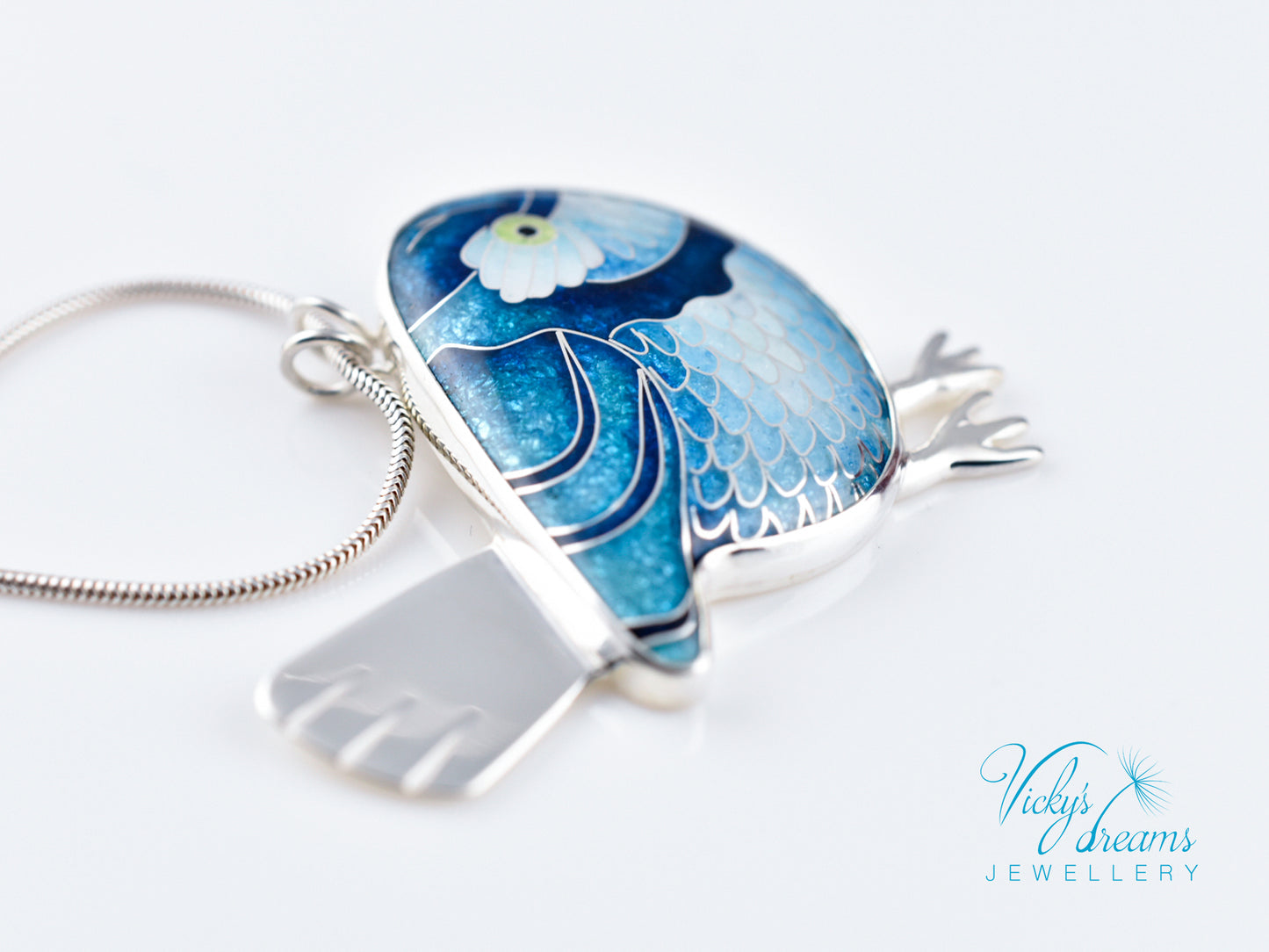 Vibrant blue birdie Cloisonné enamel pendant