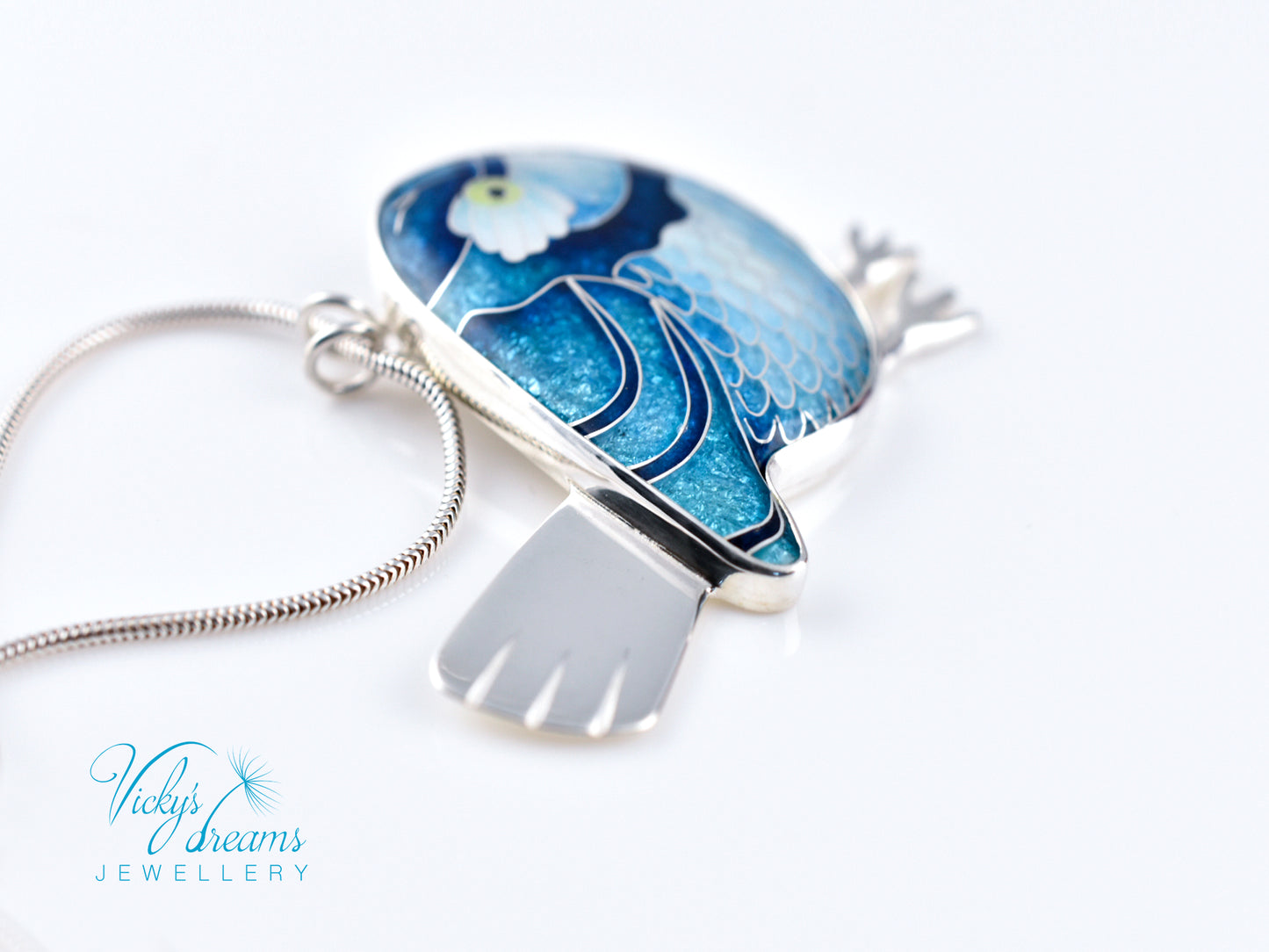 Vibrant blue birdie Cloisonné enamel pendant