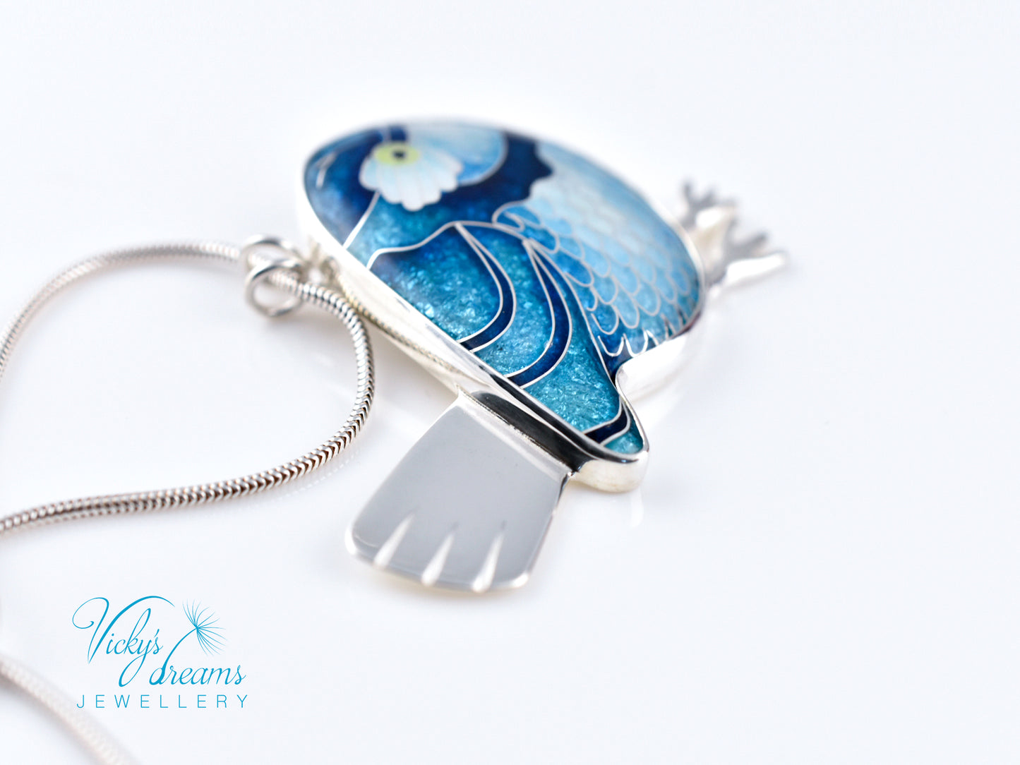 Vibrant blue birdie Cloisonné enamel pendant