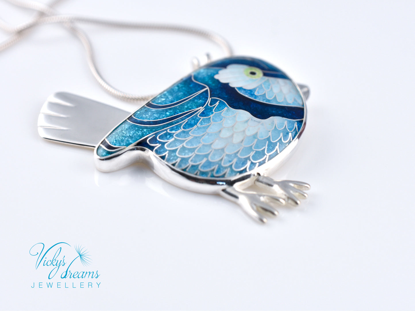 Vibrant blue birdie Cloisonné enamel pendant