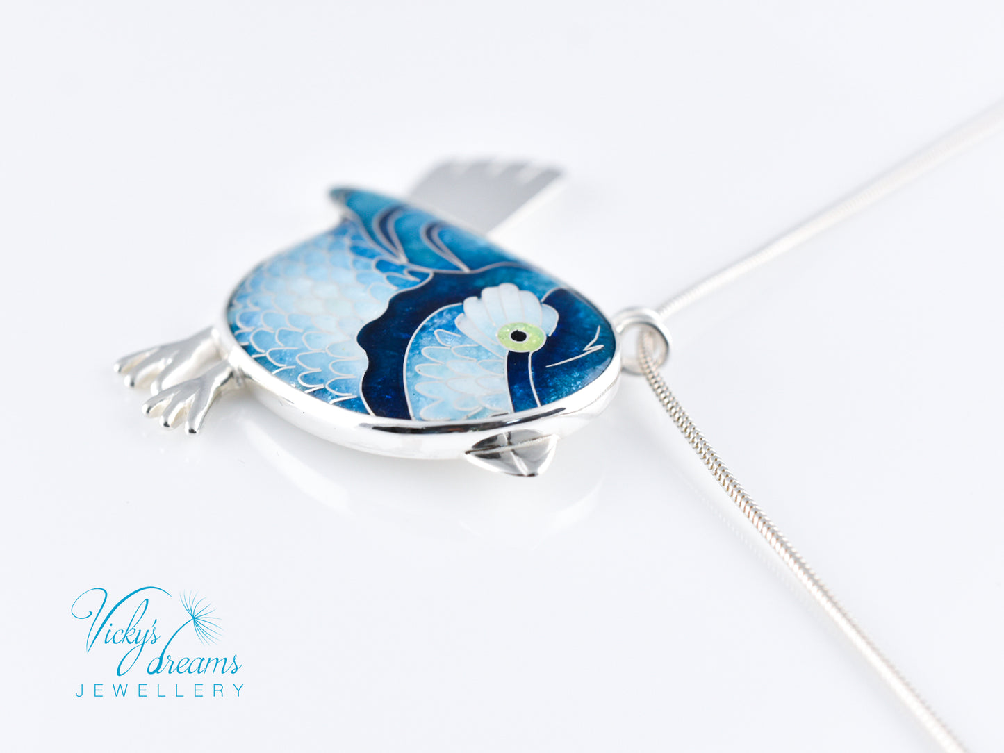 Vibrant blue birdie Cloisonné enamel pendant
