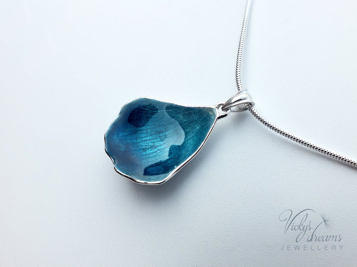 Handmade Cloisonné enamel pendant lue flower petal, botanical design