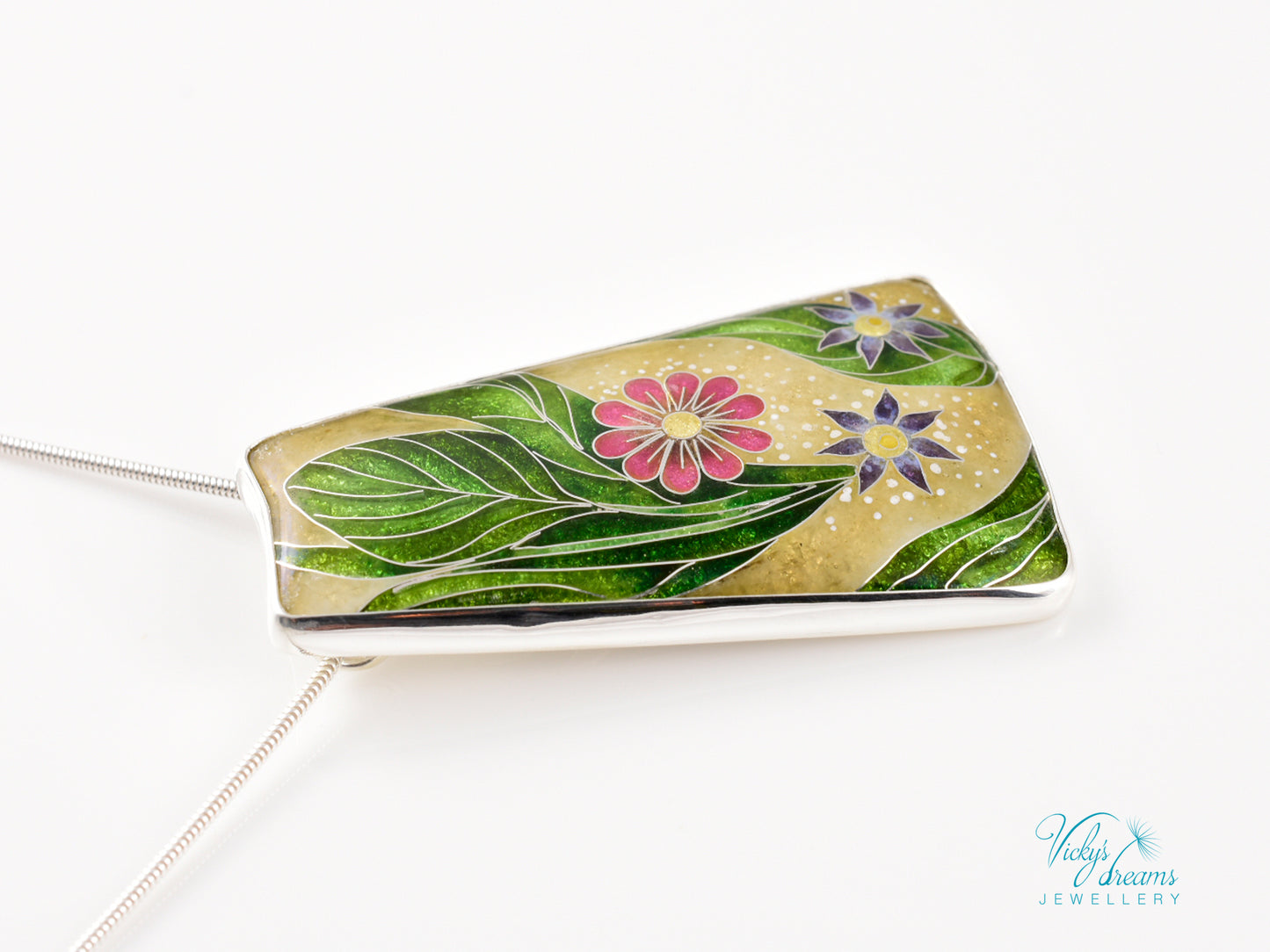 Delicate Botanical Cloisonné enamel pendant