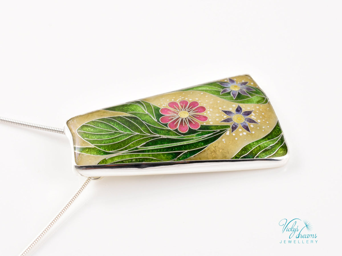 botanical cloisonne pendant with floral design