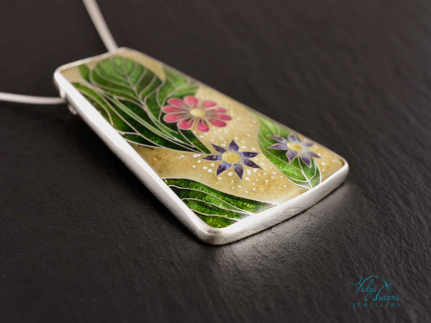 Delicate Botanical Cloisonné enamel pendant