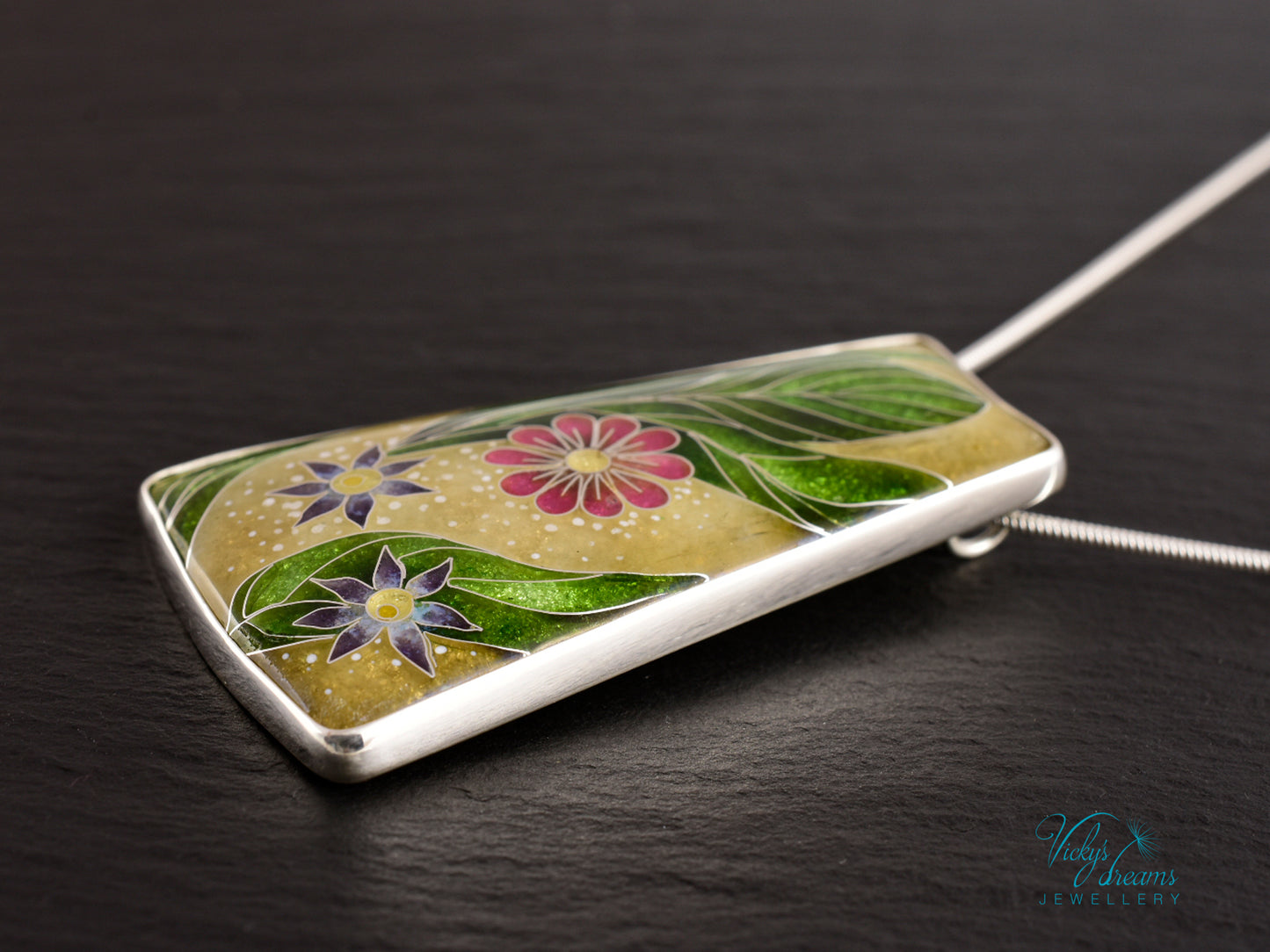 Delicate Botanical Cloisonné enamel pendant