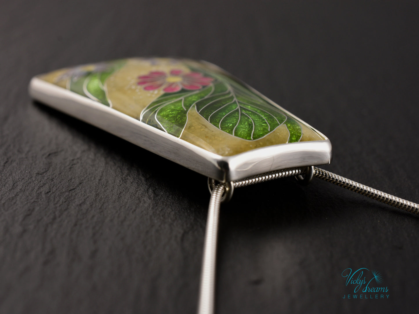 Delicate Botanical Cloisonné enamel pendant