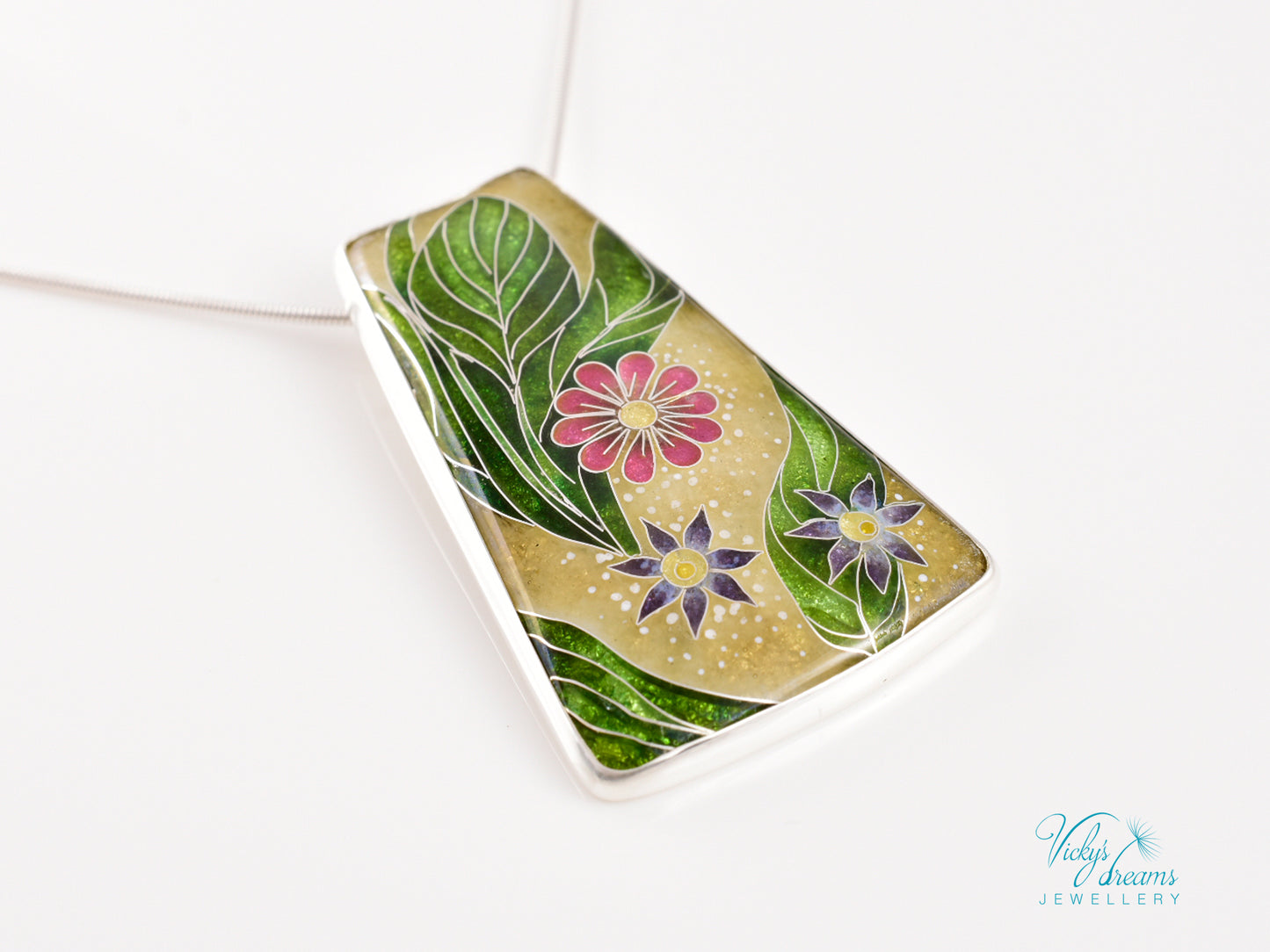 Delicate Botanical Cloisonné enamel pendant