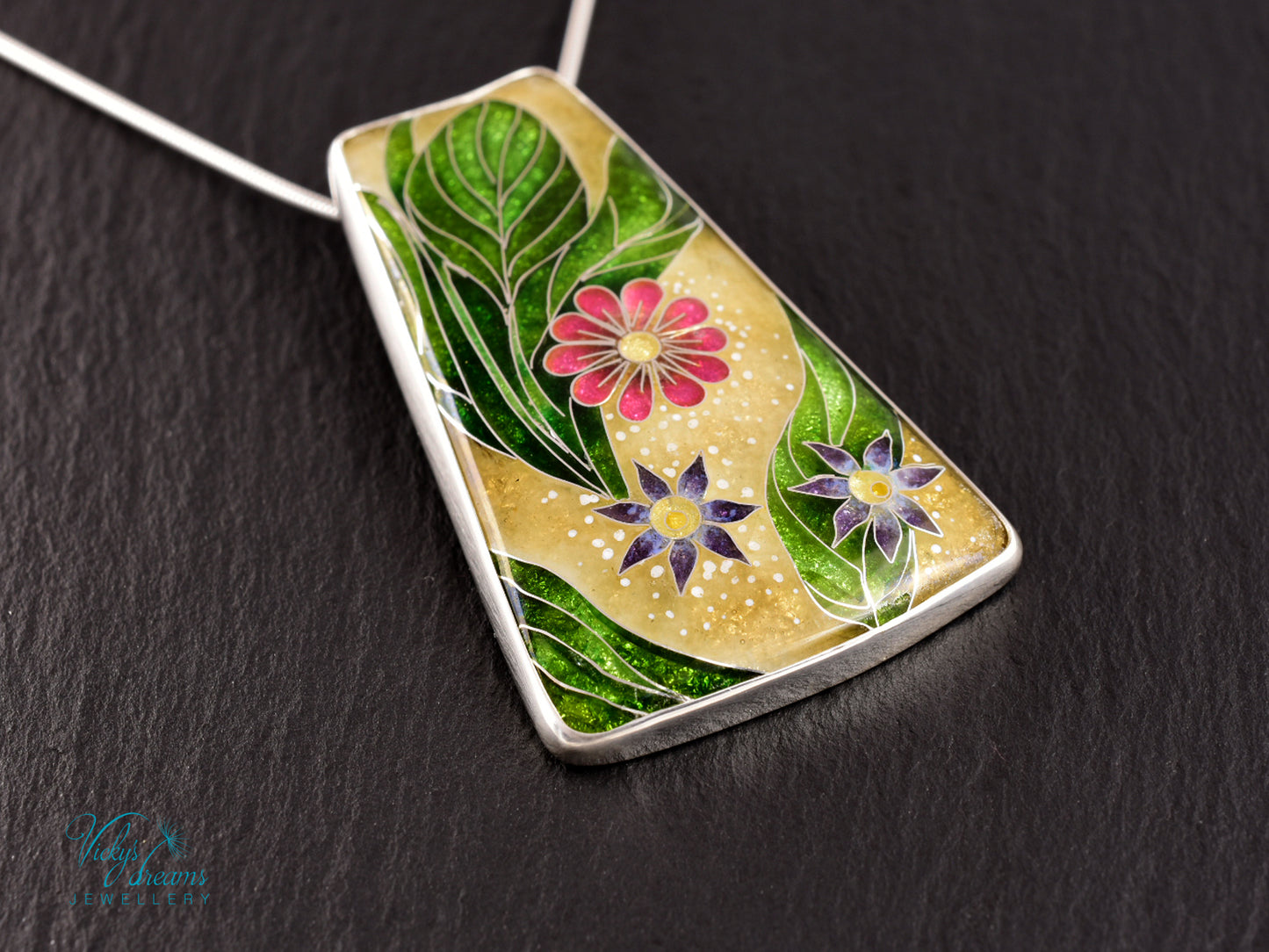 Delicate Botanical Cloisonné enamel pendant
