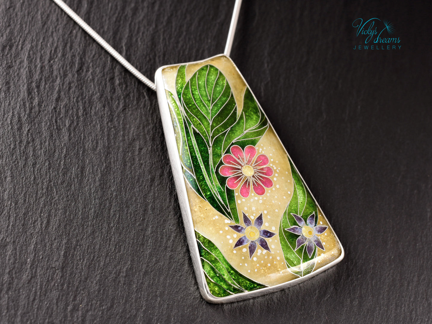 Delicate Botanical Cloisonné enamel pendant