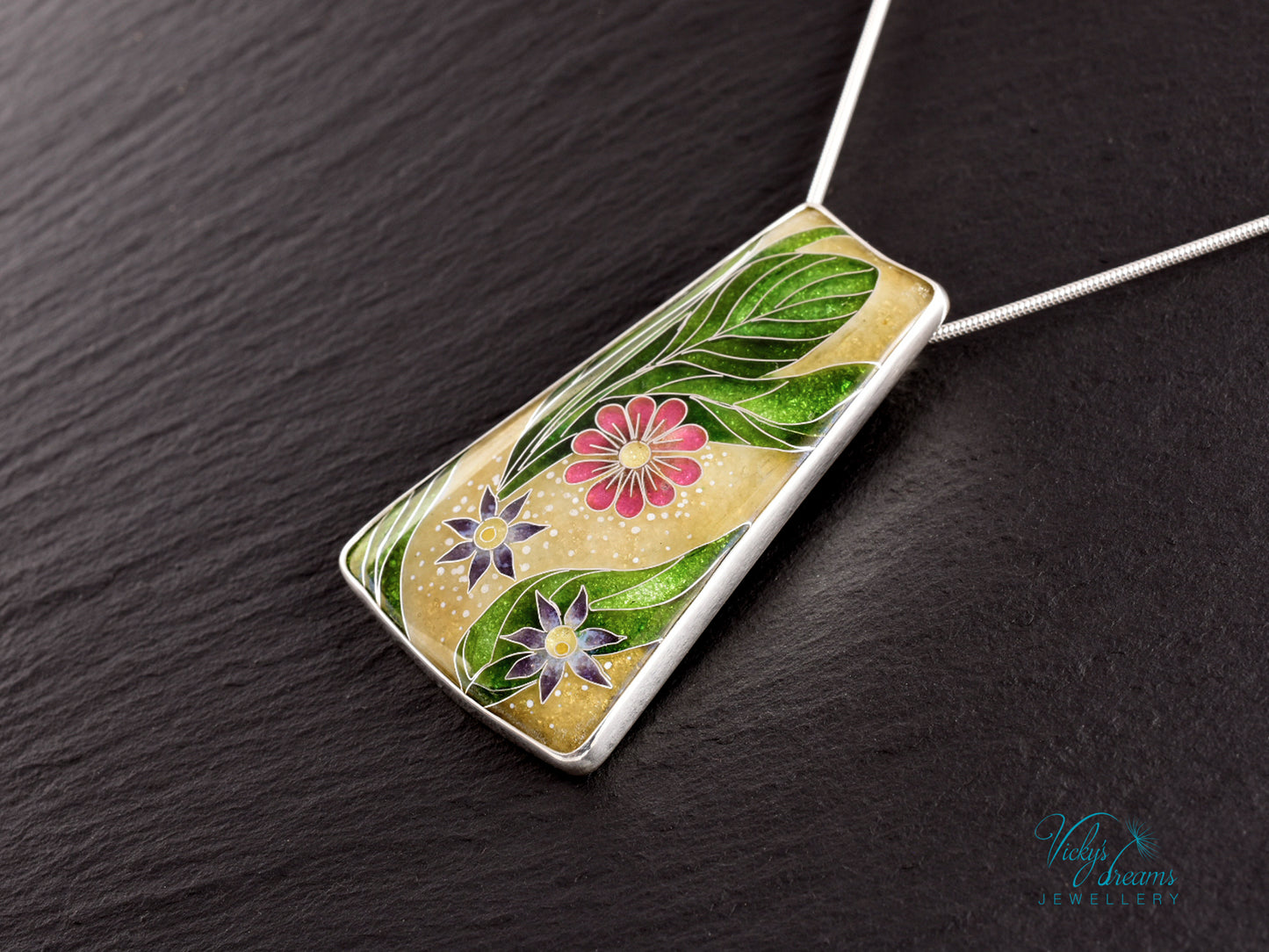 Delicate Botanical Cloisonné enamel pendant