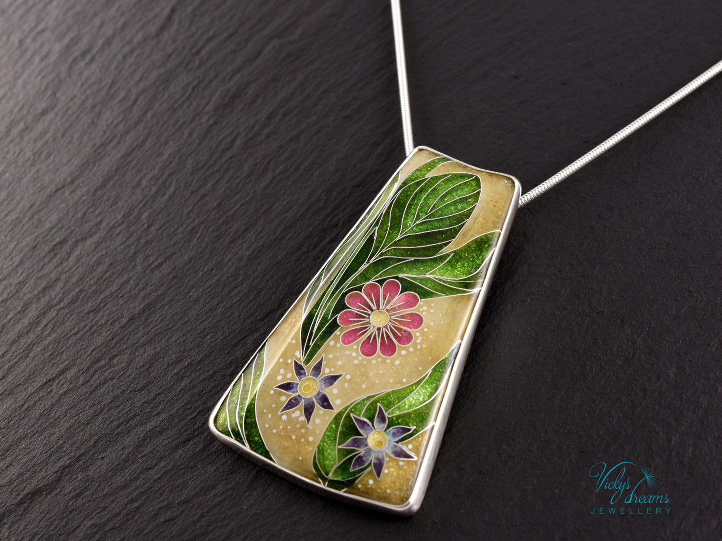 Delicate Botanical Cloisonné enamel pendant