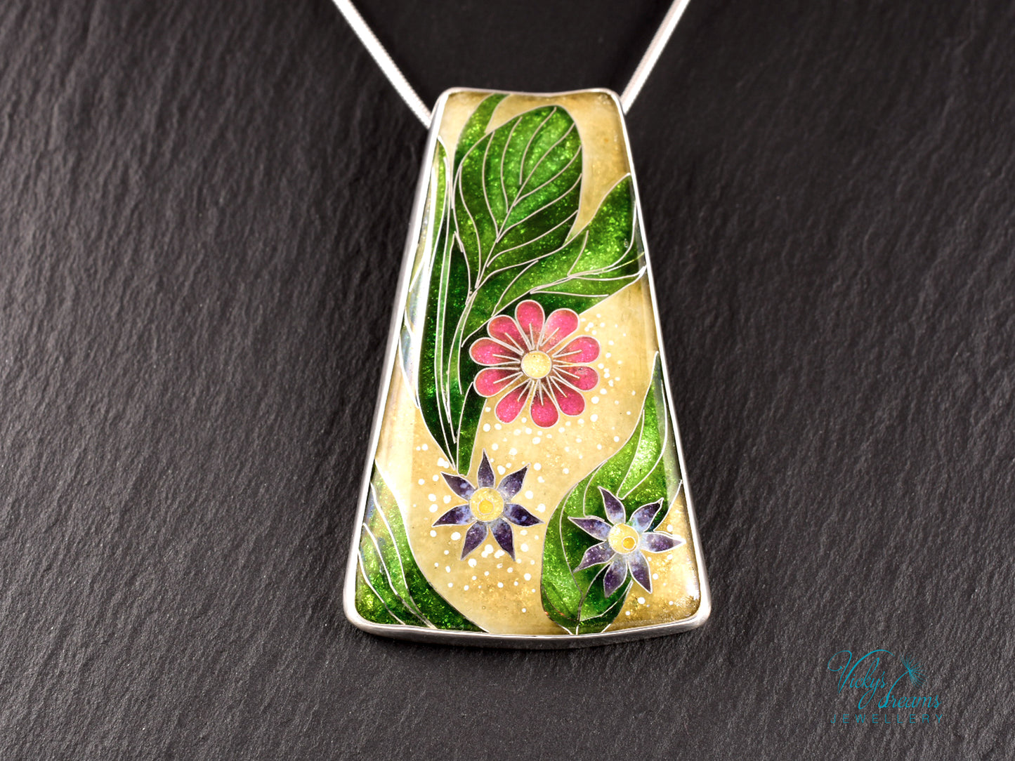 Delicate Botanical Cloisonné enamel pendant