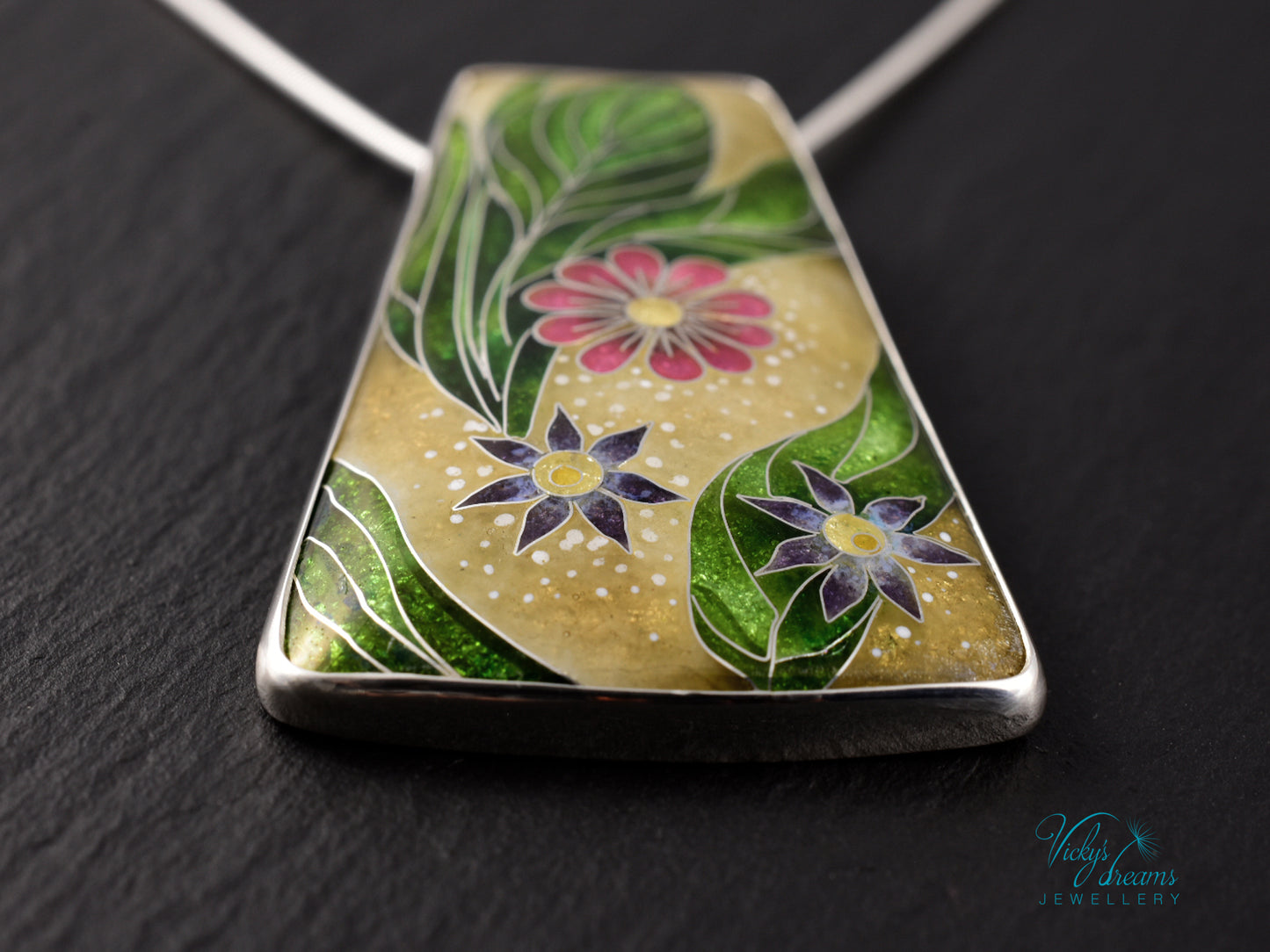 Delicate Botanical Cloisonné enamel pendant
