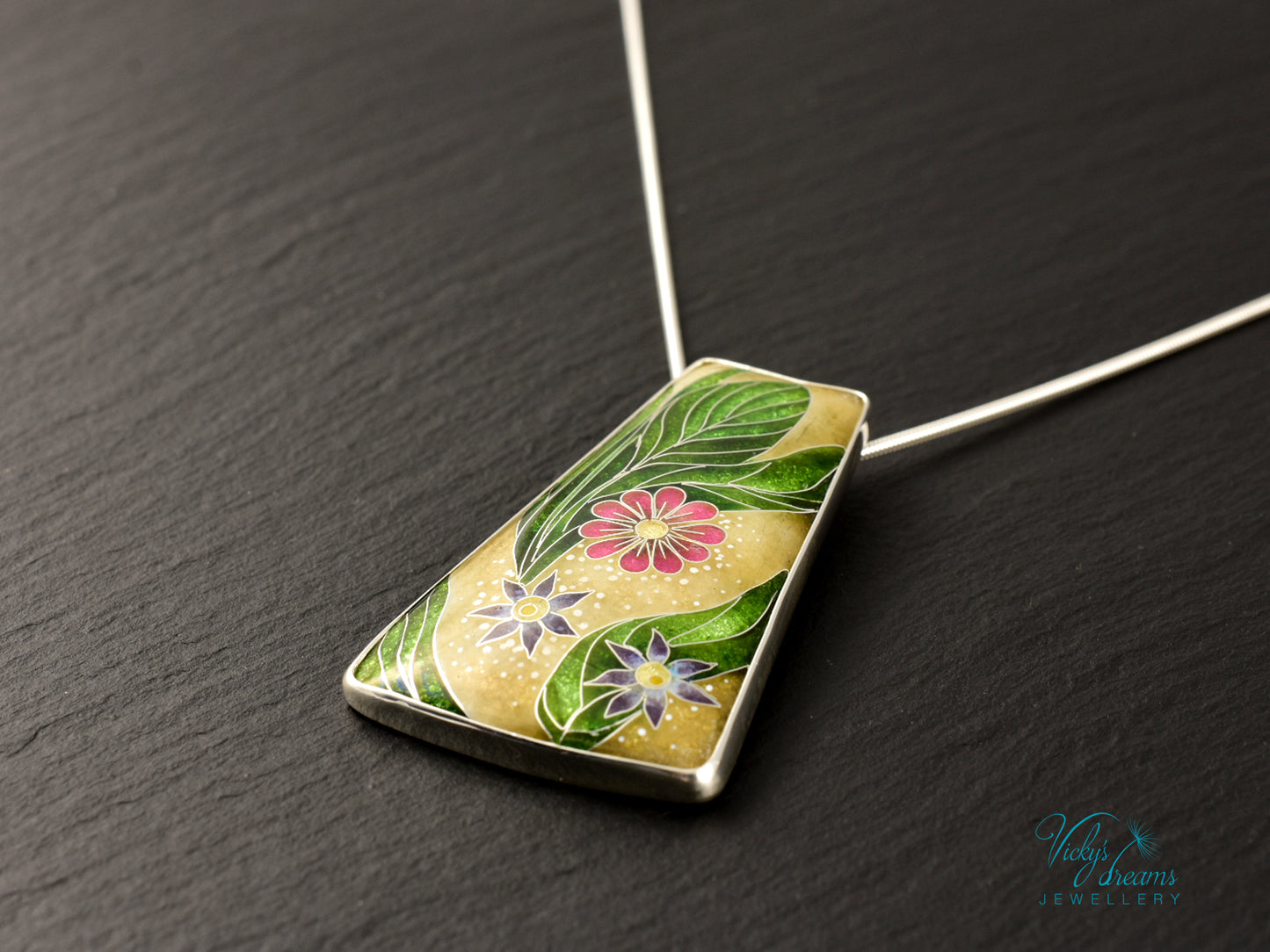 Delicate Botanical Cloisonné enamel pendant