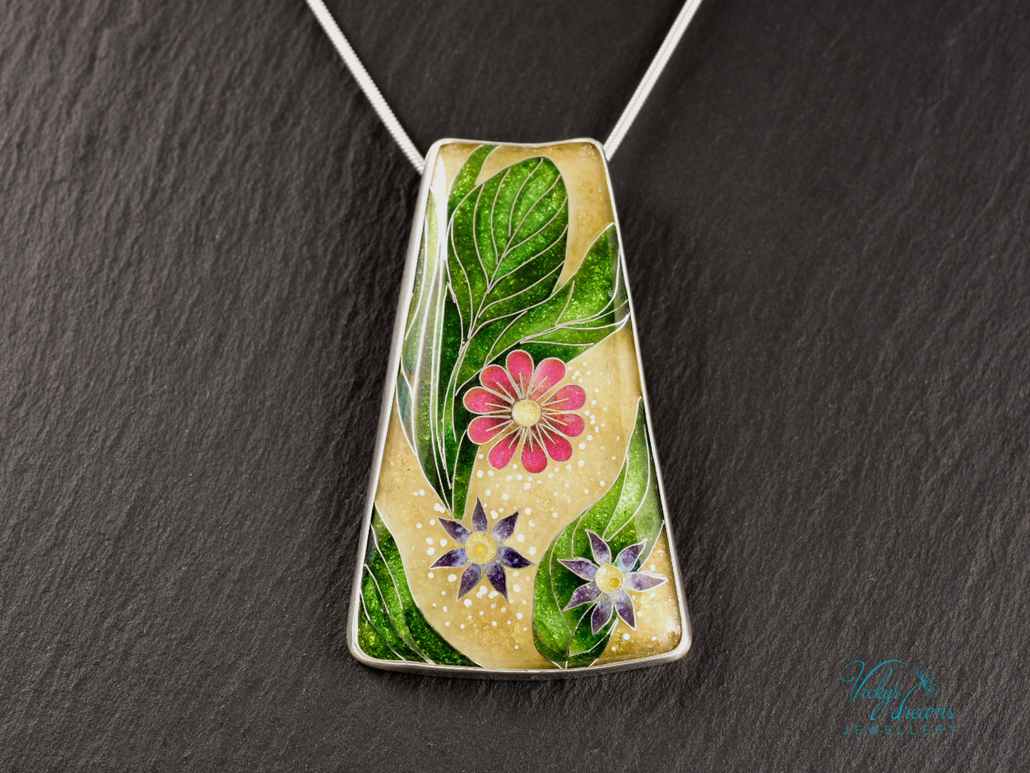 Delicate Botanical Cloisonné enamel pendant