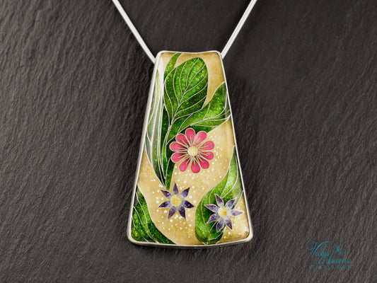 Delicate Botanical Cloisonné enamel pendant