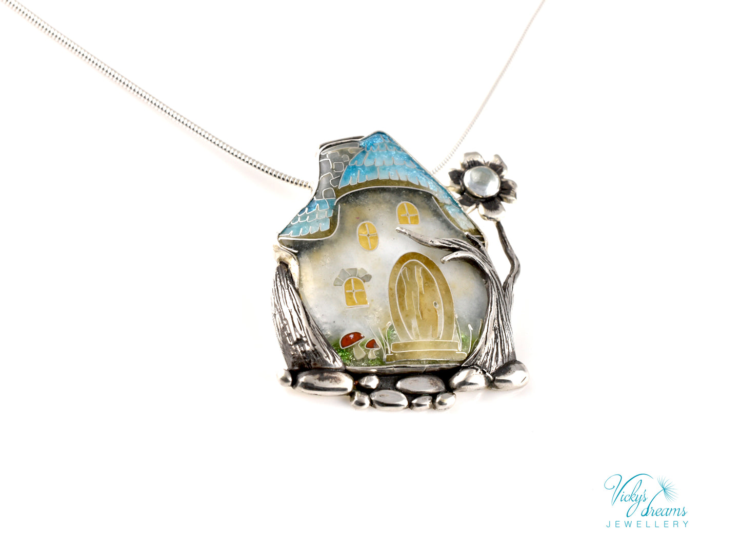 Fairy House Cloisonné Enamel Botanical  Cloisonné enamel pendant