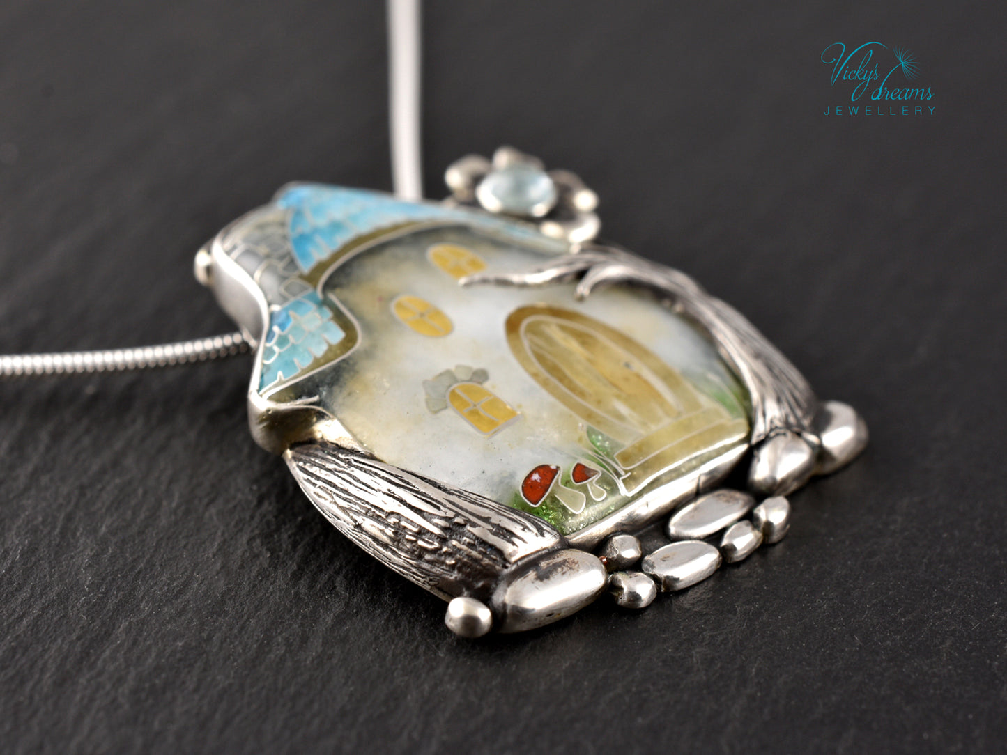 Fairy House Cloisonné Enamel Botanical  Cloisonné enamel pendant