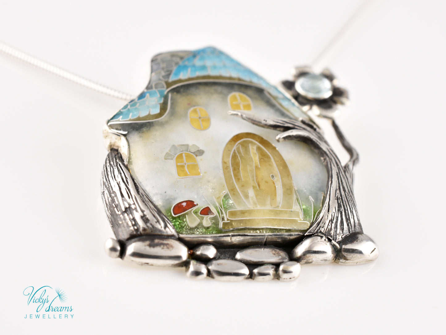 Fairy House Cloisonné Enamel Botanical  Cloisonné enamel pendant