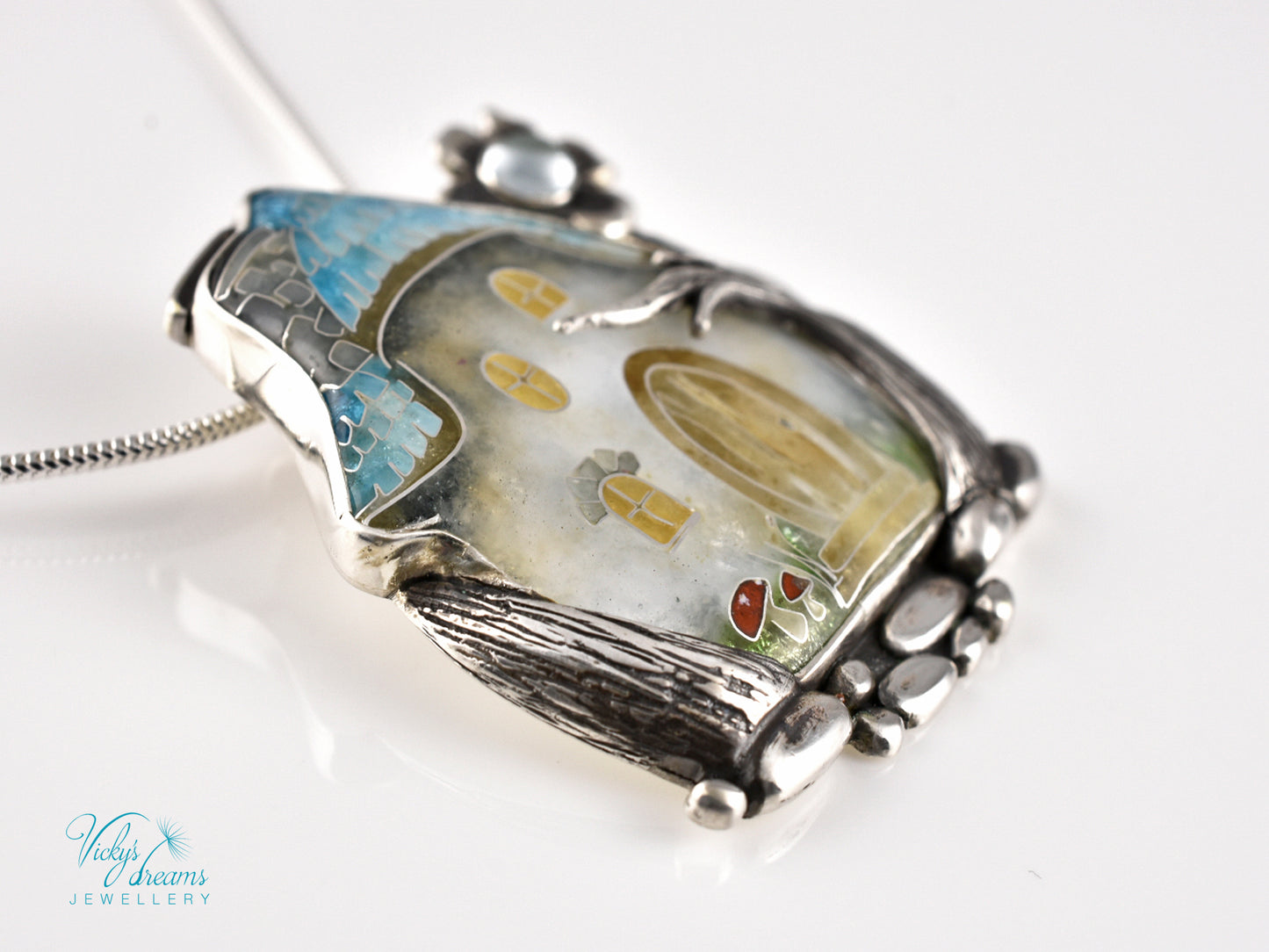 Fairy House Cloisonné Enamel Botanical  Cloisonné enamel pendant