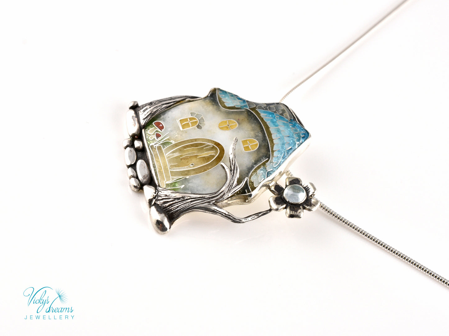 Fairy House Cloisonné Enamel Botanical  Cloisonné enamel pendant