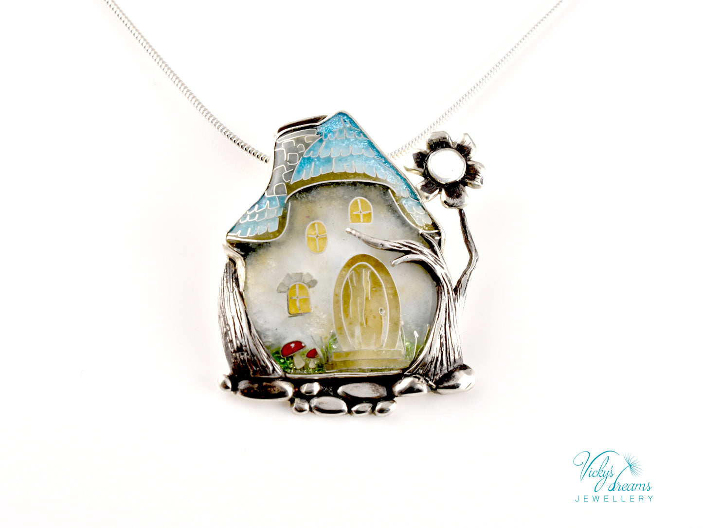 Fairy House Cloisonné Enamel Botanical  Cloisonné enamel pendant