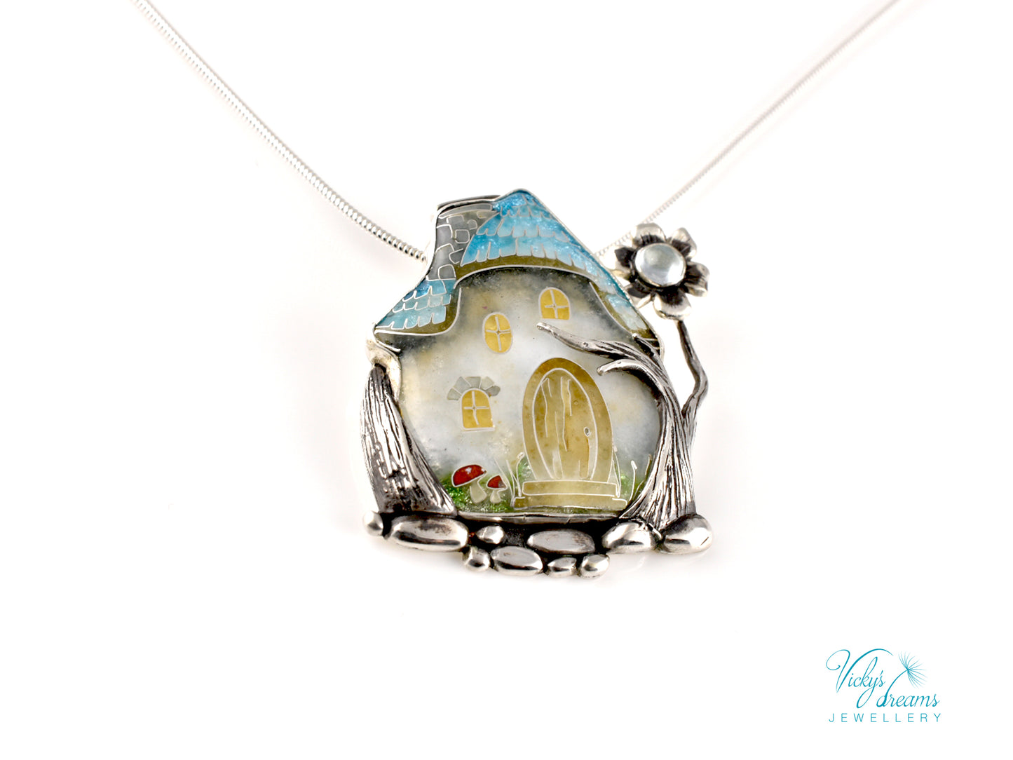 Fairy House Cloisonné Enamel Botanical  Cloisonné enamel pendant