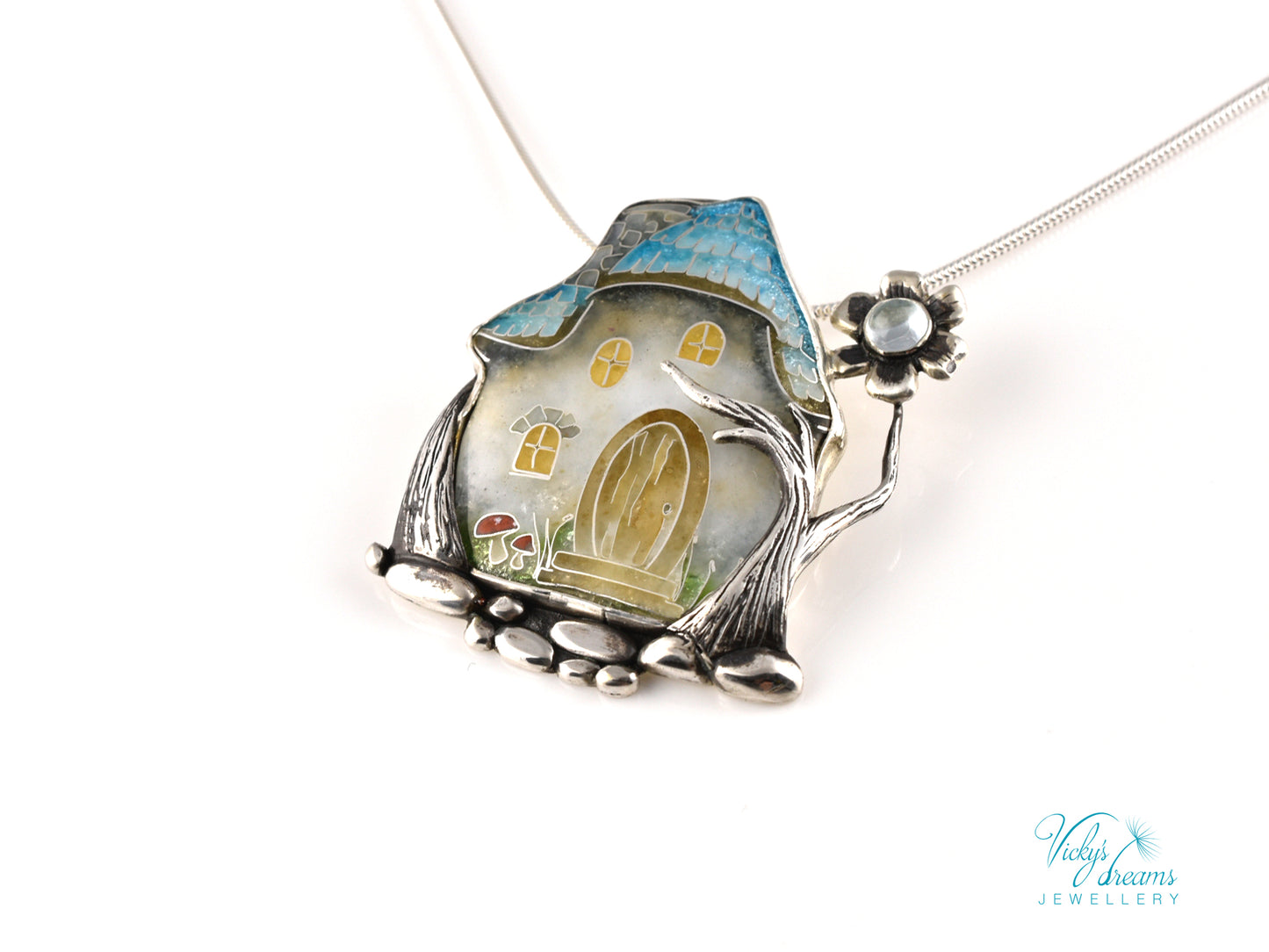 Fairy House Cloisonné Enamel Botanical  Cloisonné enamel pendant