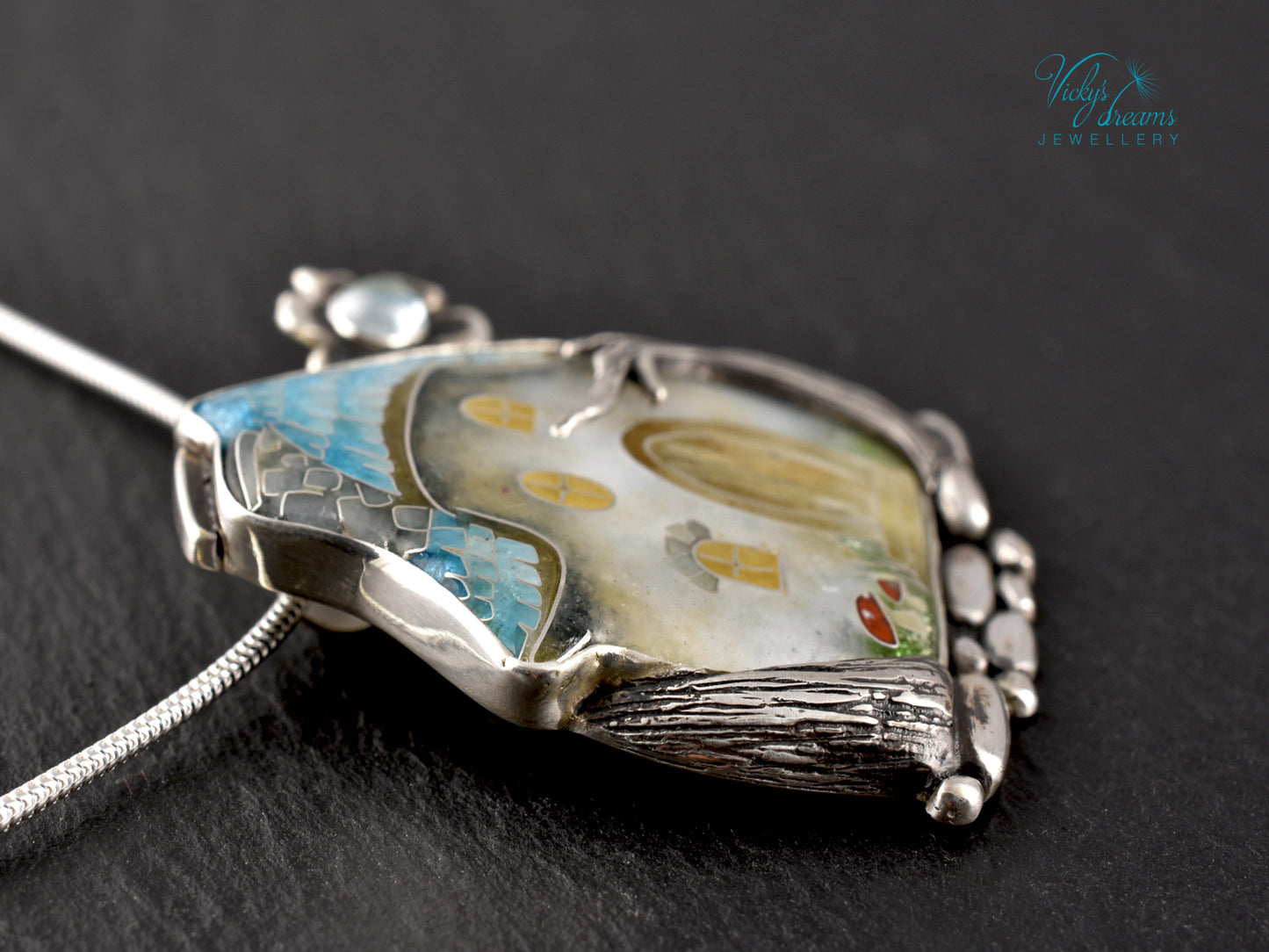 Fairy House Cloisonné Enamel Botanical  Cloisonné enamel pendant