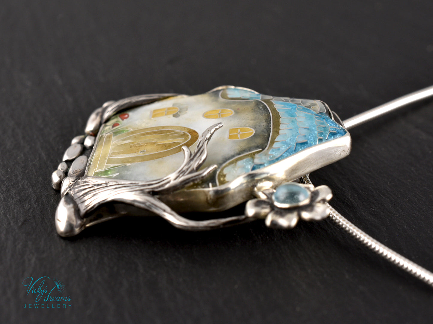 Fairy House Cloisonné Enamel Botanical  Cloisonné enamel pendant