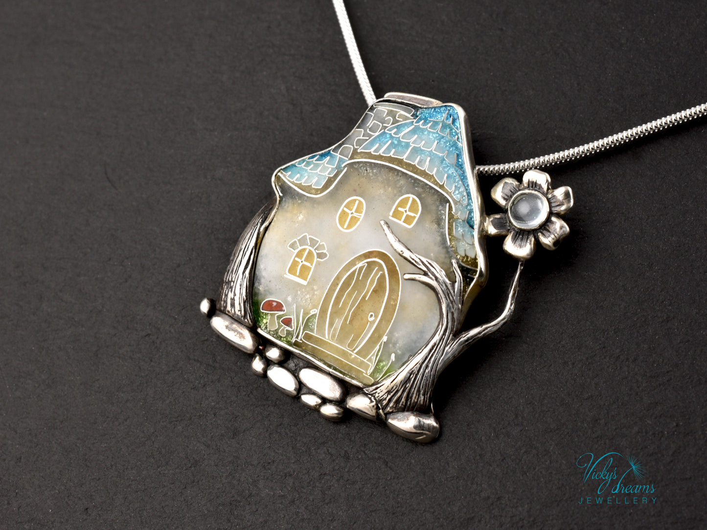 Fairy House Cloisonné Enamel Botanical  Cloisonné enamel pendant