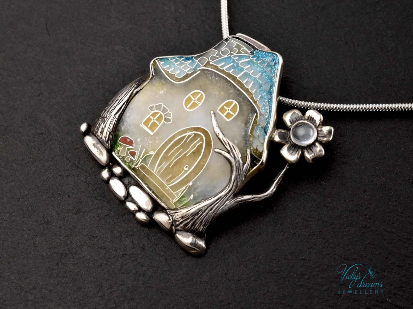 Fairy House Cloisonné Enamel Botanical  Cloisonné enamel pendant