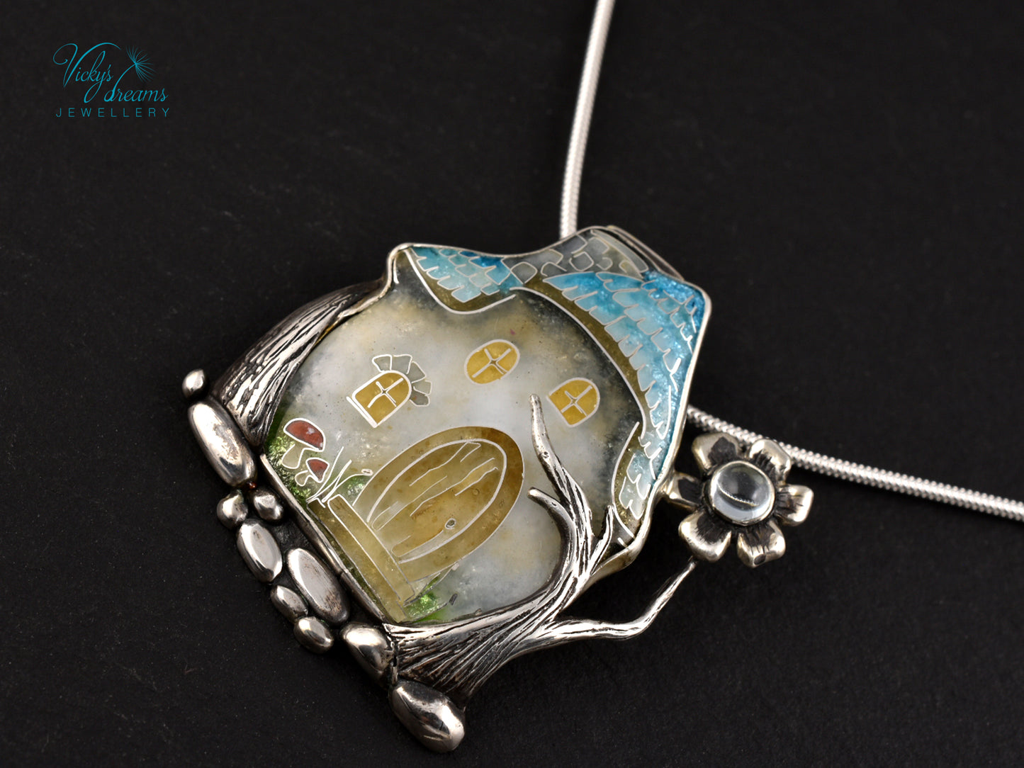 Fairy House Cloisonné Enamel Botanical  Cloisonné enamel pendant