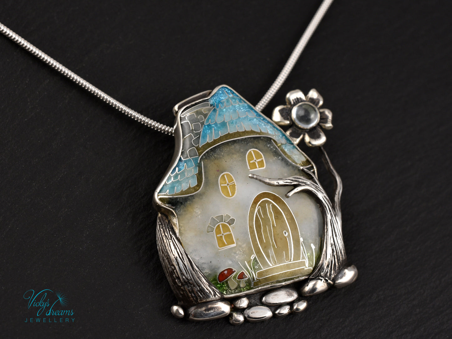 Fairy House Cloisonné Enamel Botanical  Cloisonné enamel pendant