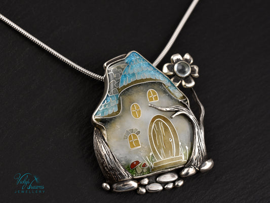 Fairy House Cloisonné Enamel Botanical  Cloisonné enamel pendant