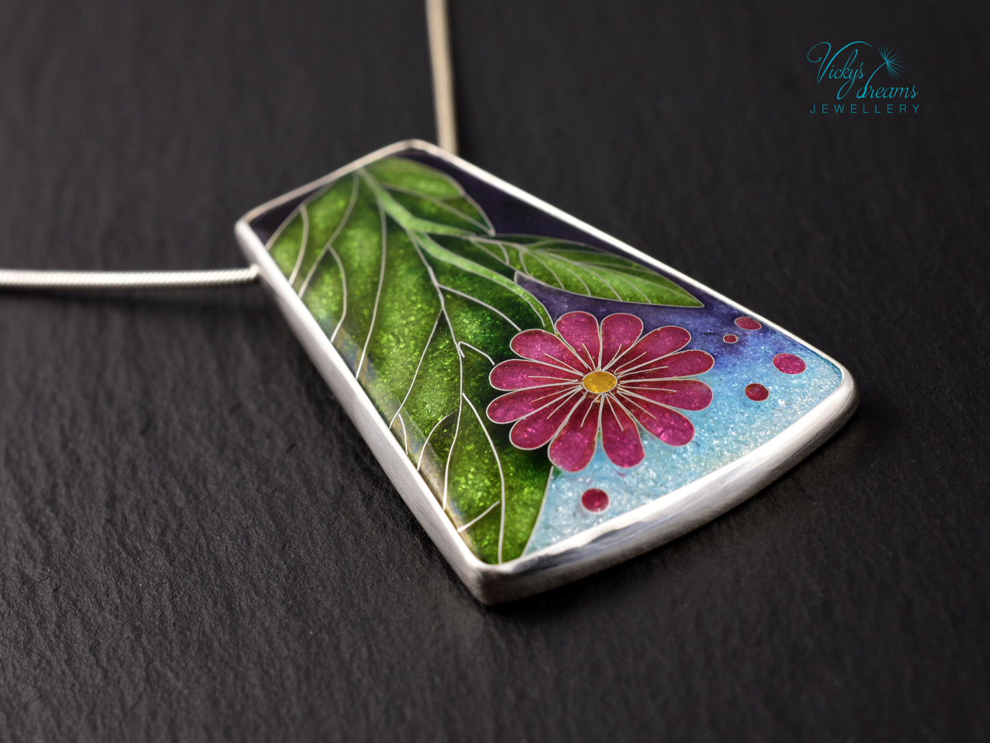 Artisan Cloisonné Enamel Botanical  Cloisonné enamel pendant