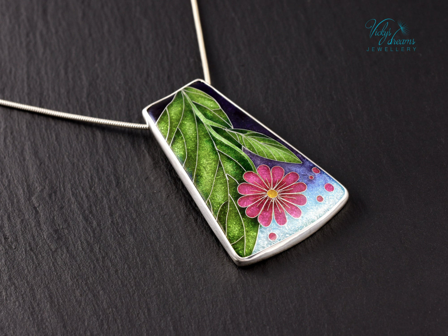 Artisan Cloisonné Enamel Botanical  Cloisonné enamel pendant