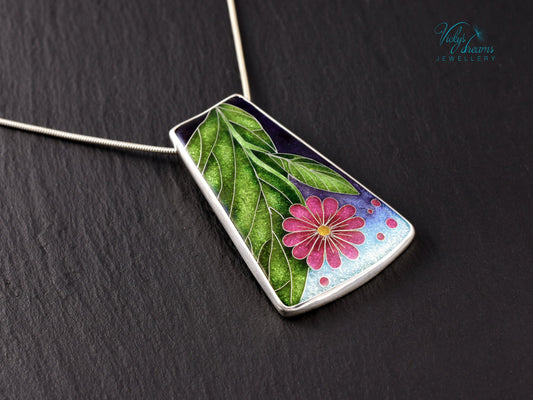 Artisan Cloisonné Enamel Botanical  Cloisonné enamel pendant