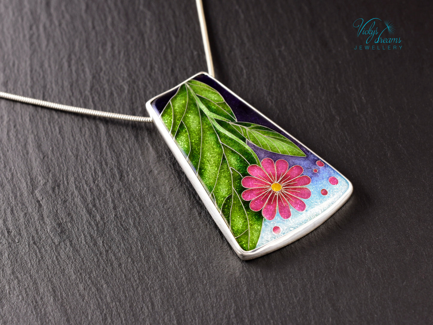 Artisan Cloisonné Enamel Botanical  Cloisonné enamel pendant