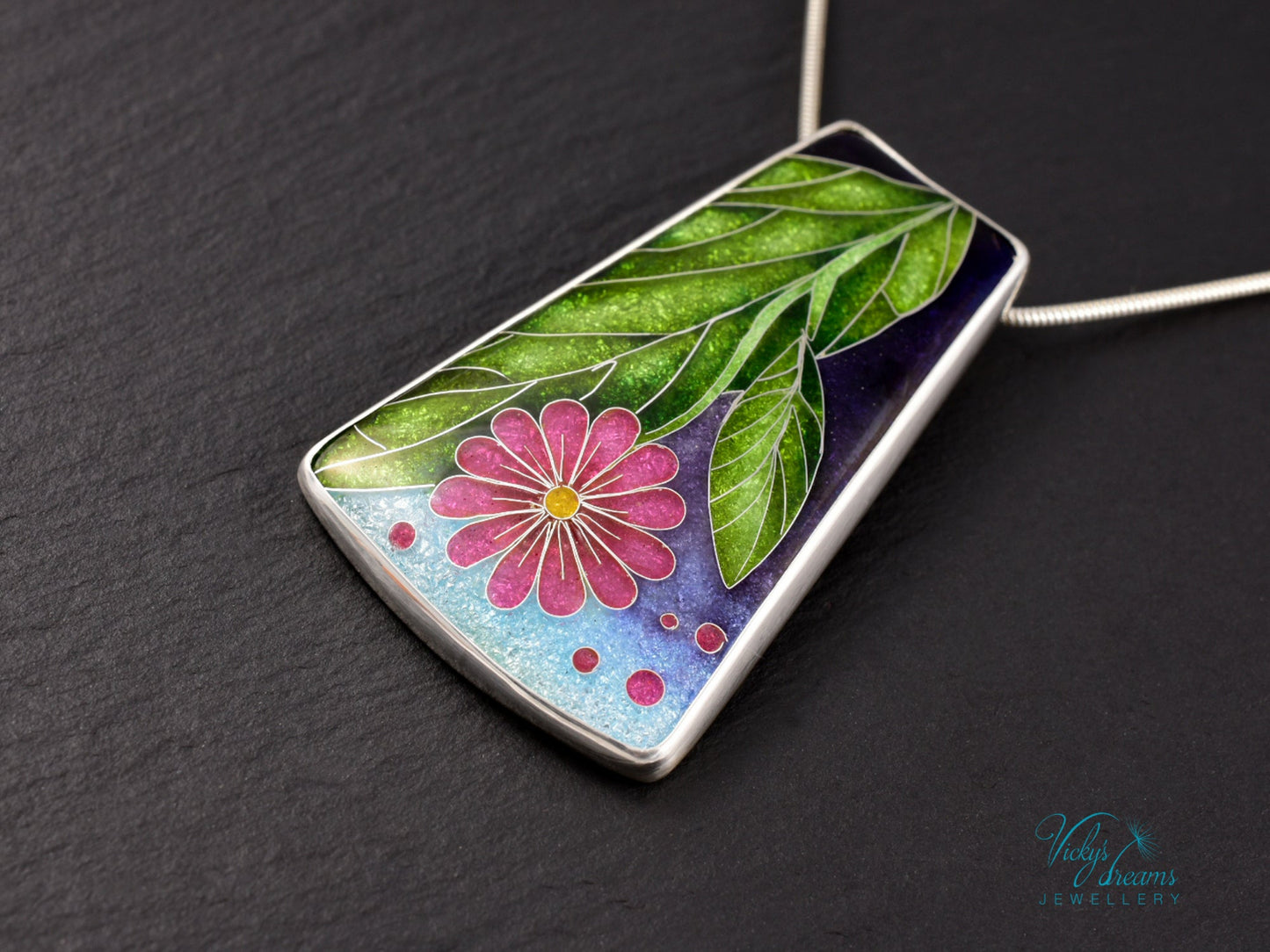 Artisan Cloisonné Enamel Botanical  Cloisonné enamel pendant