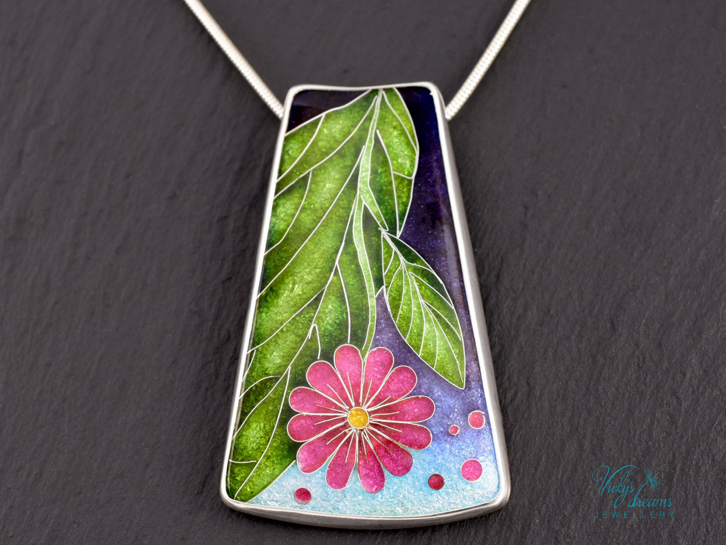 Artisan Cloisonné Enamel Botanical  Cloisonné enamel pendant