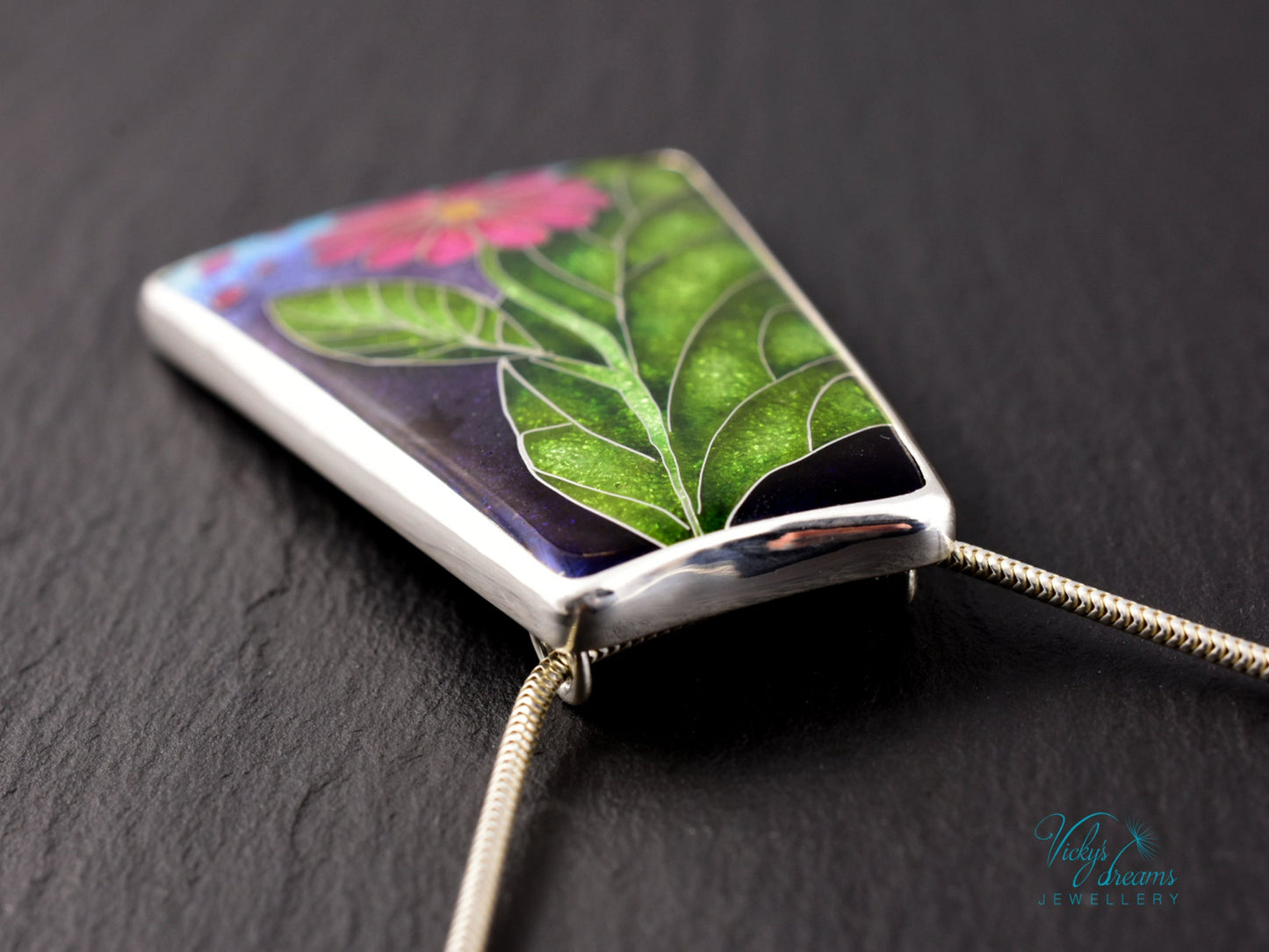 Artisan Cloisonné Enamel Botanical  Cloisonné enamel pendant