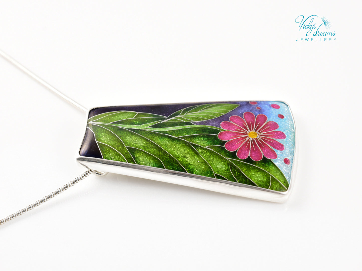 Artisan Cloisonné Enamel Botanical  Cloisonné enamel pendant