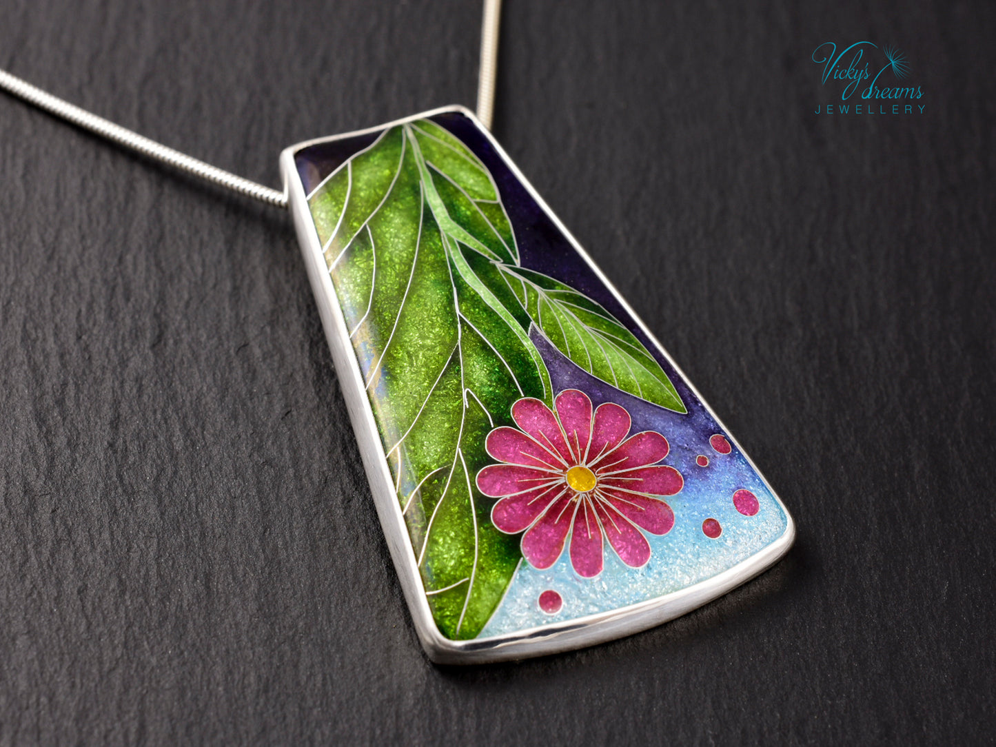 Artisan Cloisonné Enamel Botanical  Cloisonné enamel pendant
